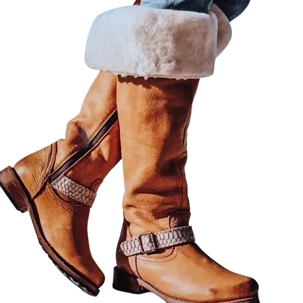 Freebird by Steven Tan Leather Over-The-Knee Boots with Cream Fur Cuff